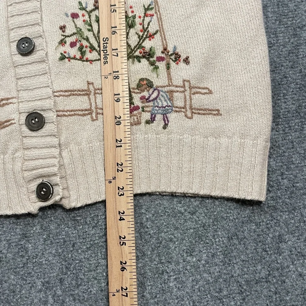 Vintage Embroidered Knit Cardigan Women's Size XL Beige Shawl Neck Cottagecore - Picture 6 of 12